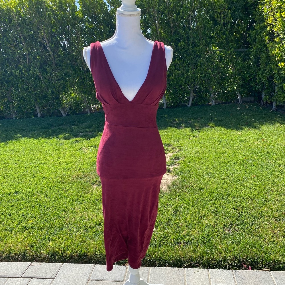 Burgundy midi dress- suede - size small